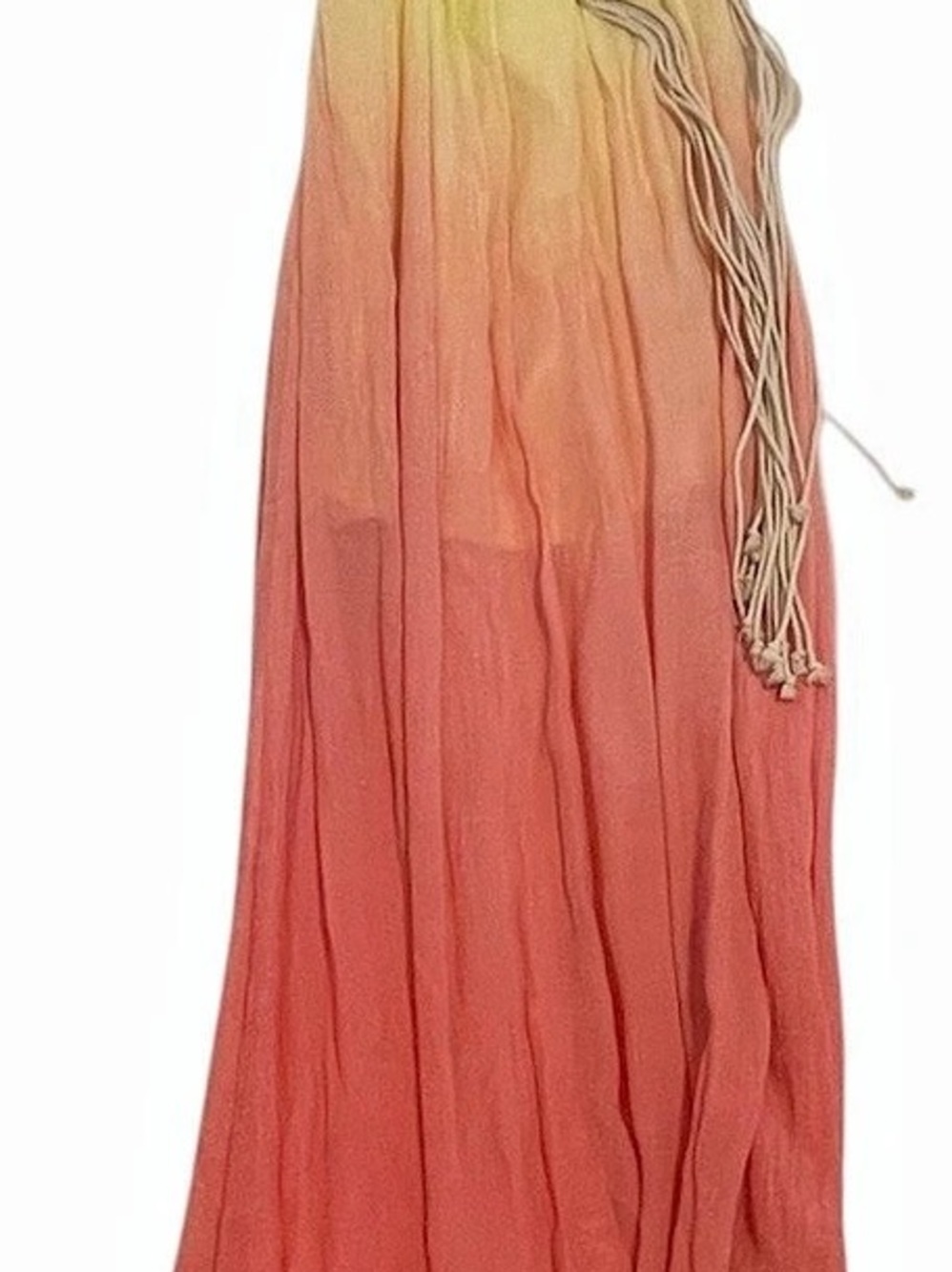 BCX XS Yellow Coral Ombre Maxi Dress Ruffle Boho Macrame Belt